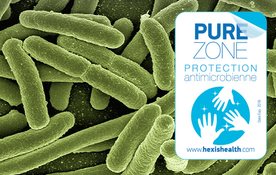 bactéries escherichia coli avec sticker de protection pure zone protection antimicrobienne hexis