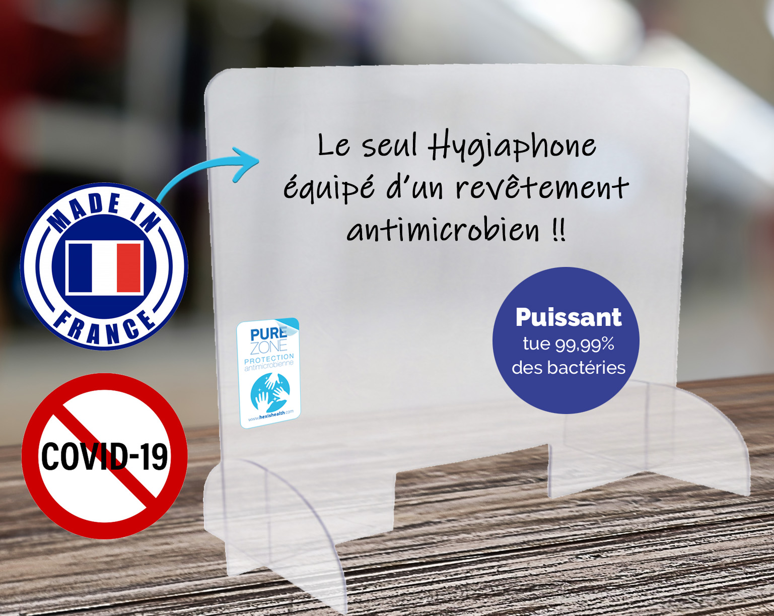 hygiaphone avec protection antimicrobienne anti postillons anti covid-19